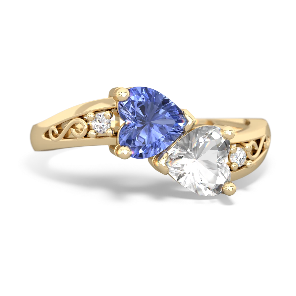 Tanzanite Snuggling Hearts 14K Yellow Gold ring R2178