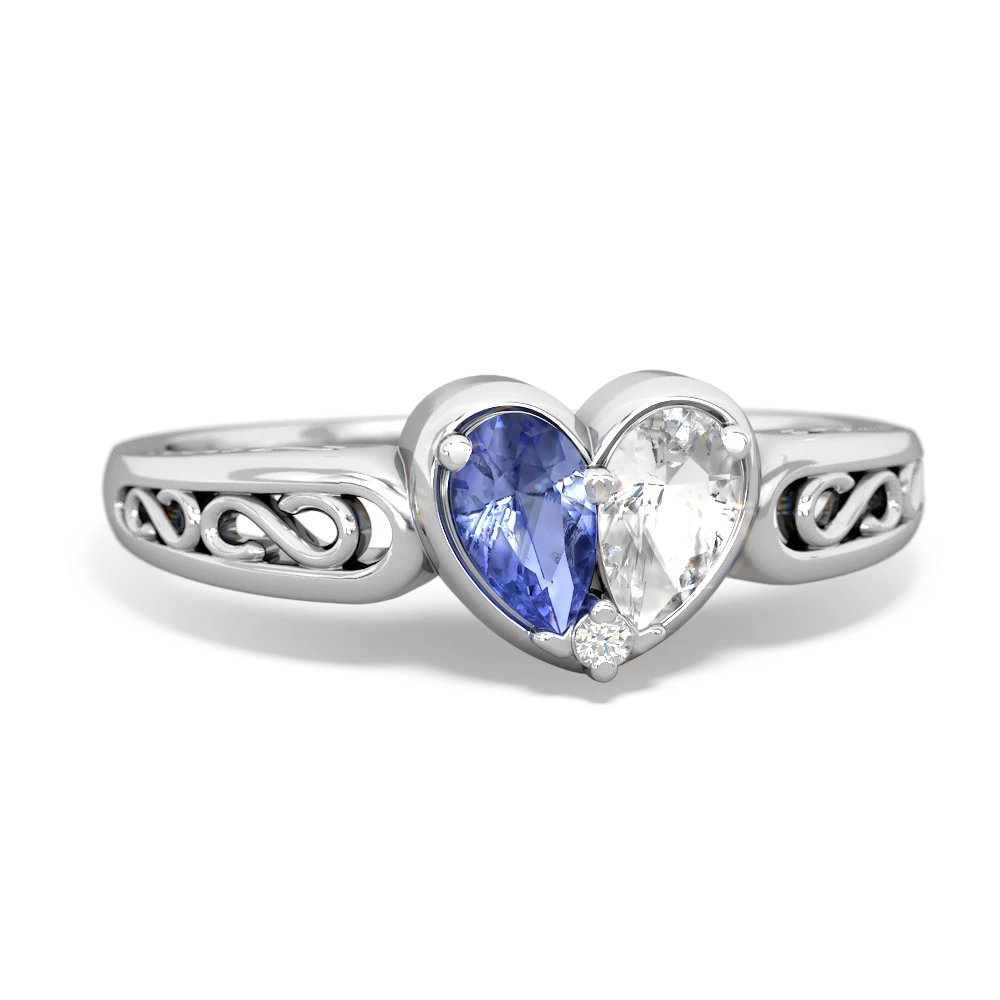 Tanzanite Filligree 'One Heart' 14K White Gold ring R5070