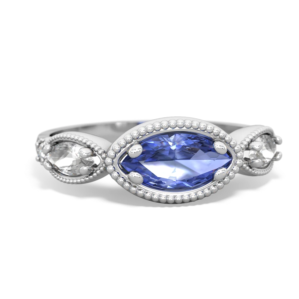 Tanzanite Milgrain Marquise 14K White Gold ring R5700