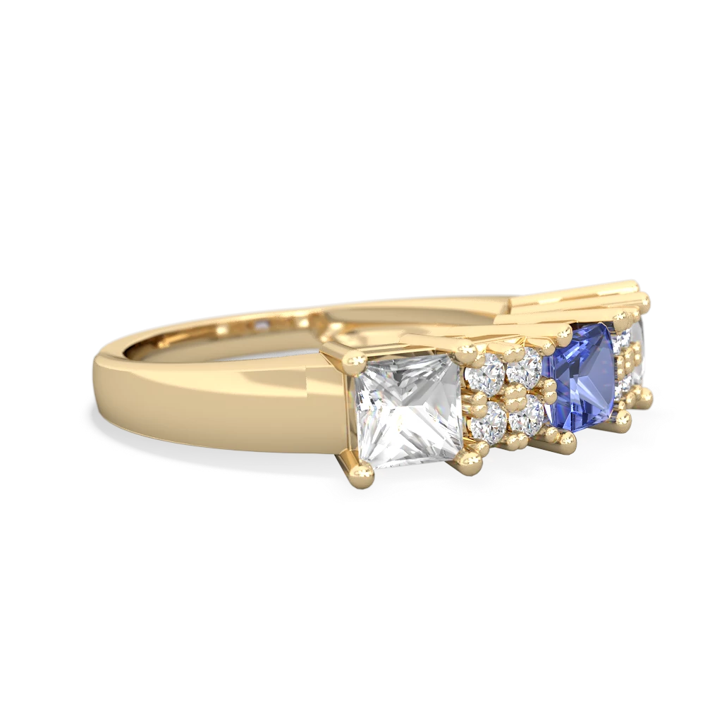 Tanzanite Three Stone Diamond Cluster 14K Yellow Gold ring R2592