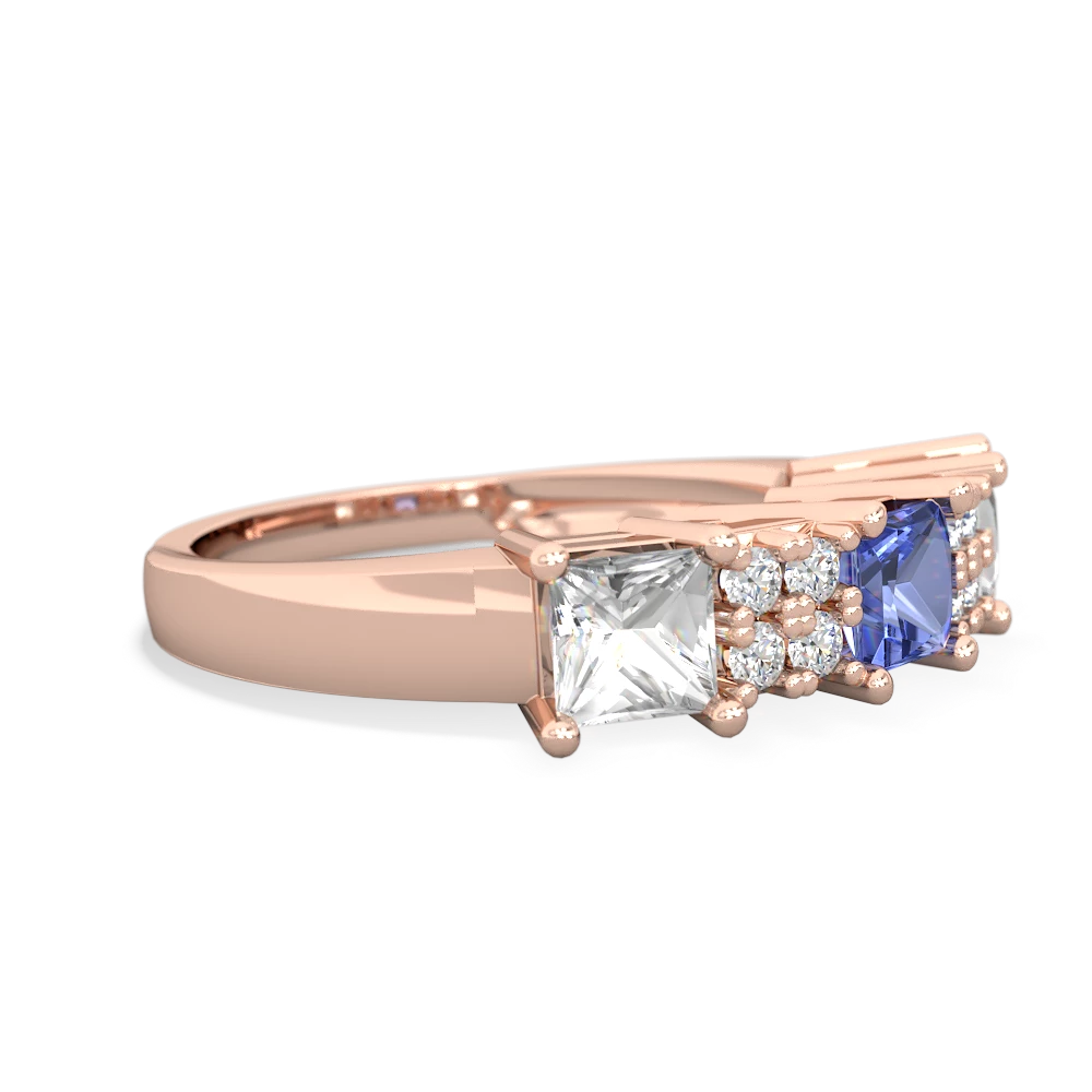 Tanzanite Three Stone Diamond Cluster 14K Rose Gold ring R2592