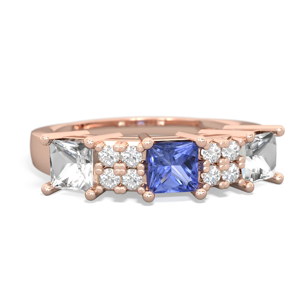 Tanzanite Three Stone Diamond Cluster 14K Rose Gold ring R2592