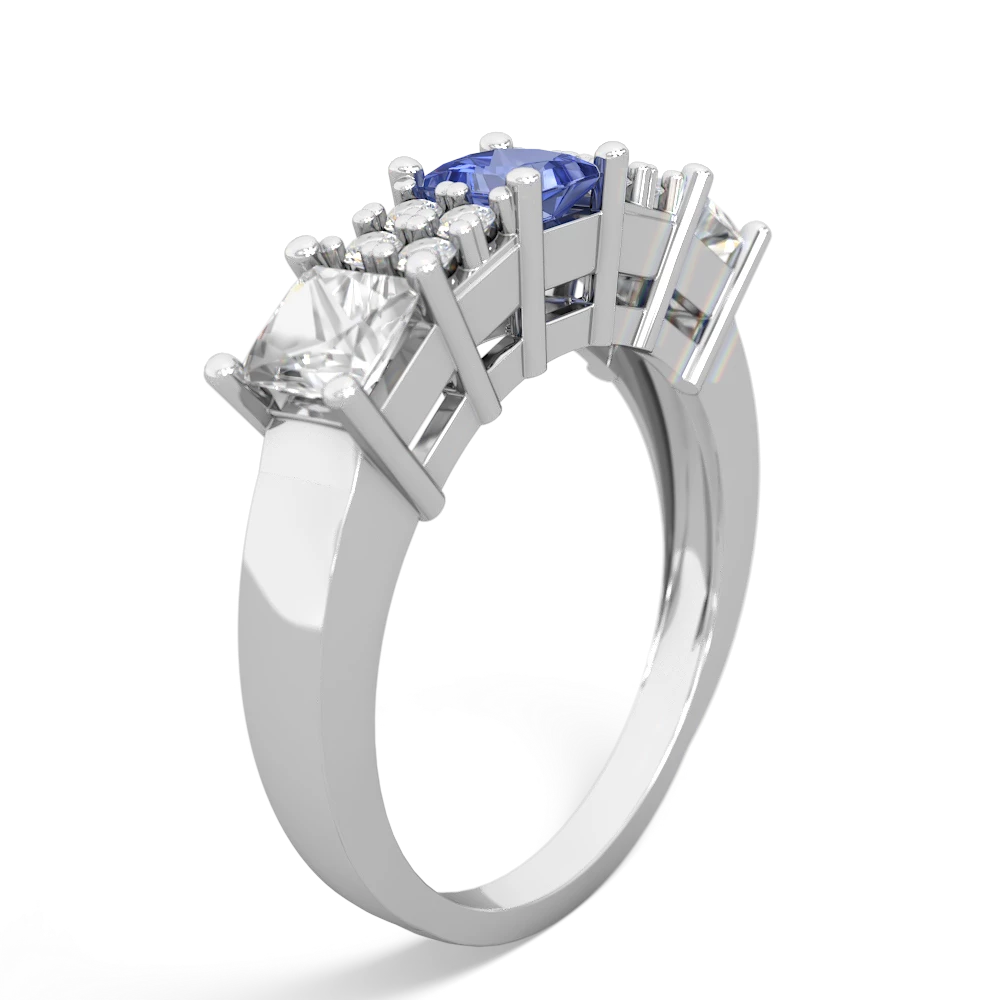 Tanzanite Three Stone Diamond Cluster 14K White Gold ring R2592