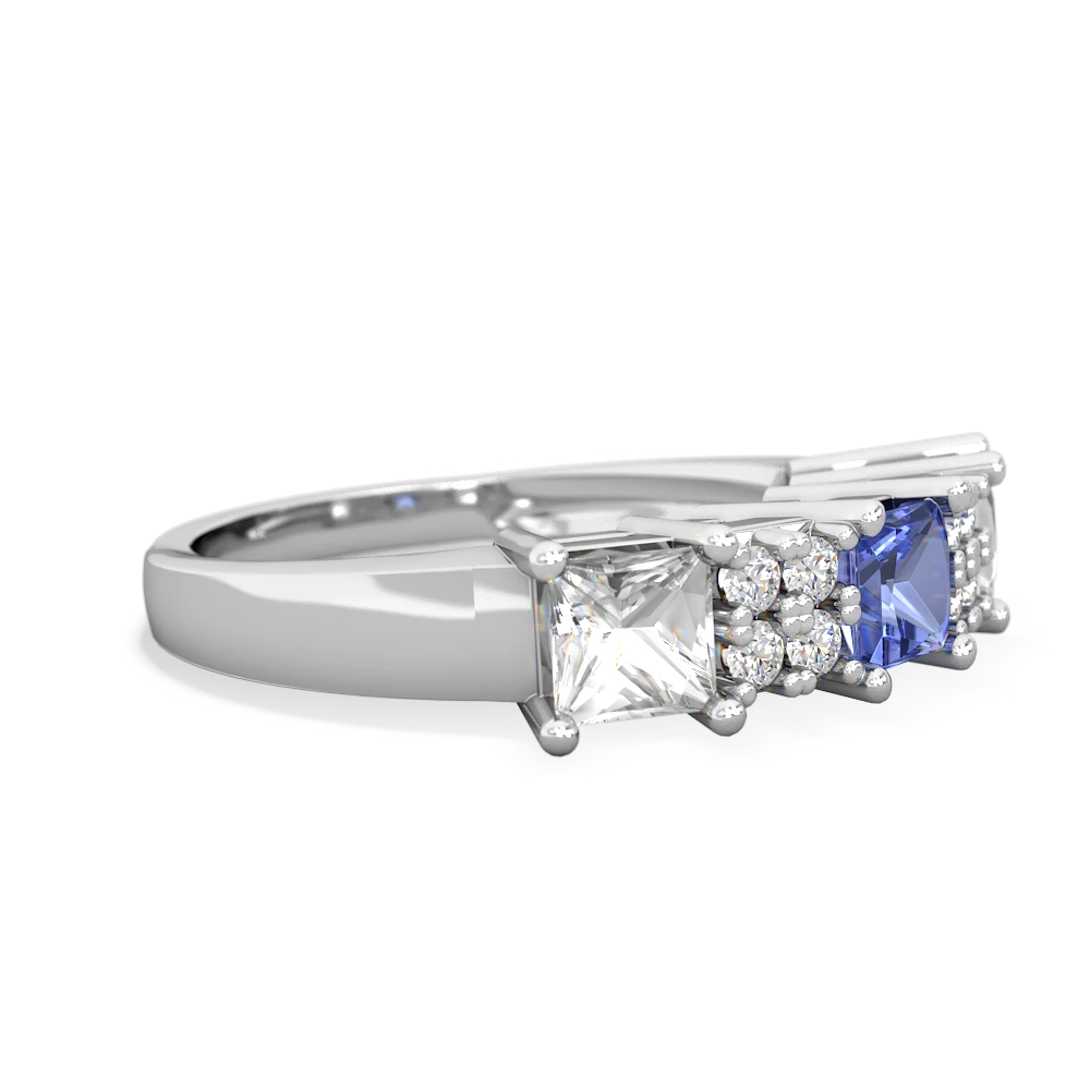 Tanzanite Three Stone Diamond Cluster 14K White Gold ring R2592