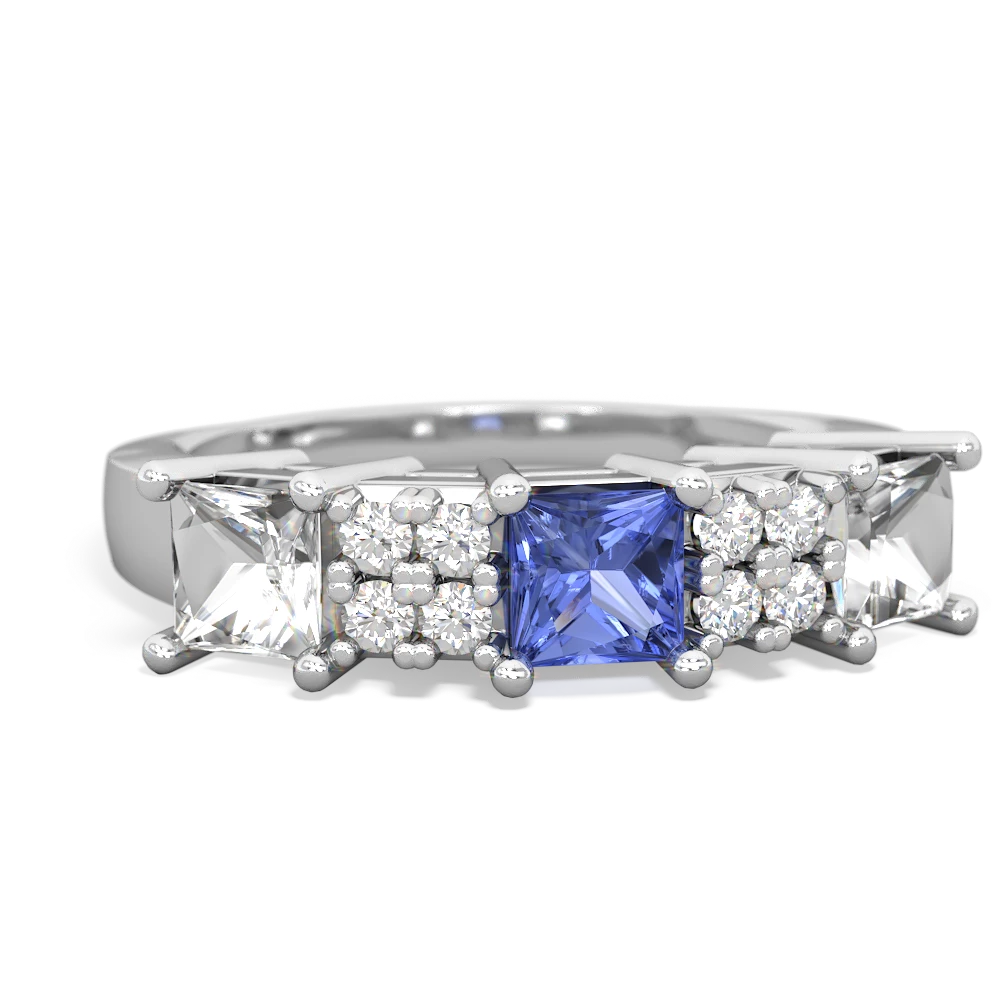 Tanzanite Three Stone Diamond Cluster 14K White Gold ring R2592