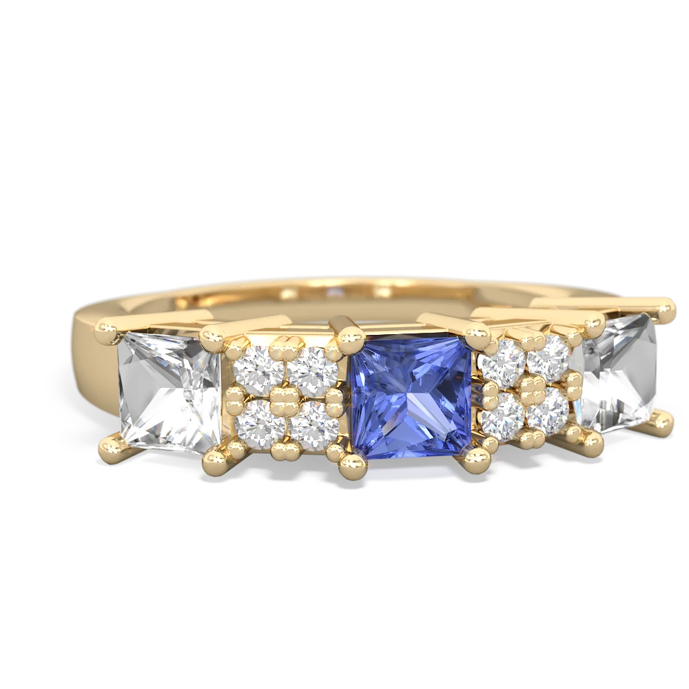 Tanzanite Three Stone Diamond Cluster 14K Yellow Gold ring R2592