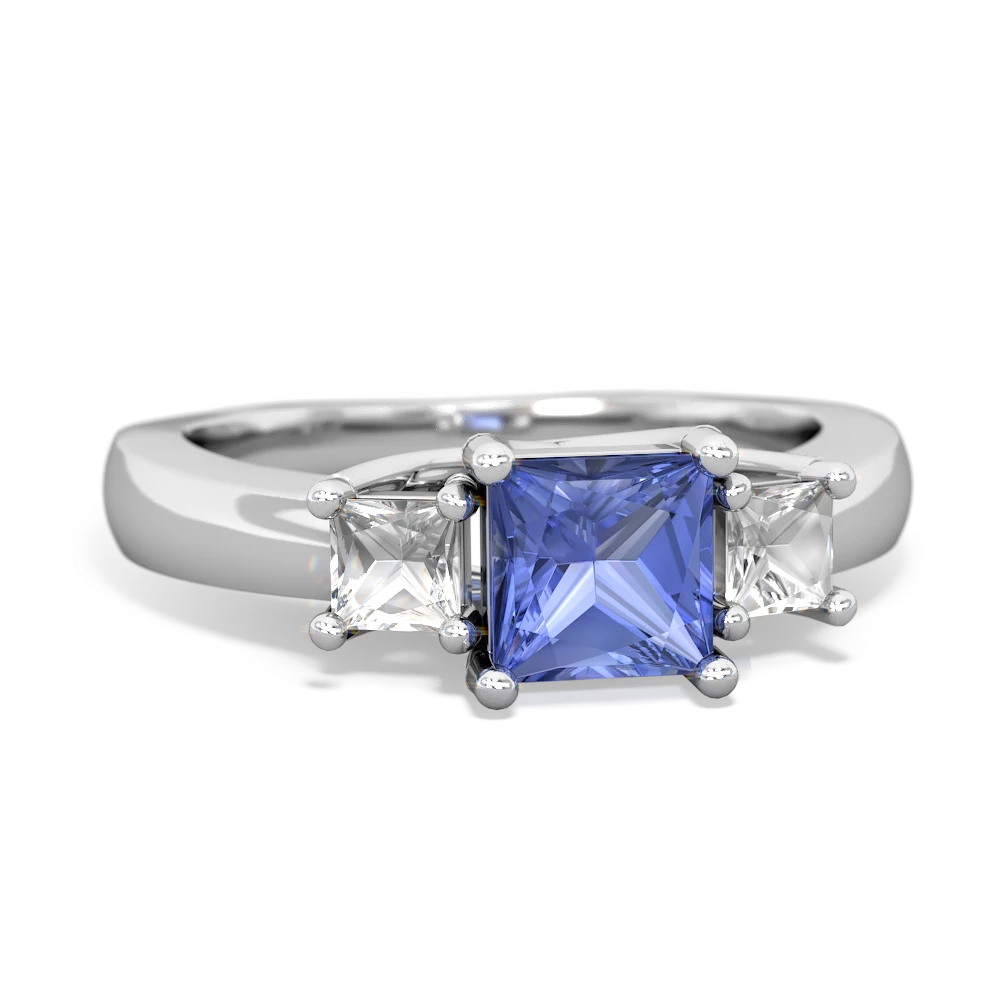 Tanzanite Three Stone Trellis 14K White Gold ring R4015