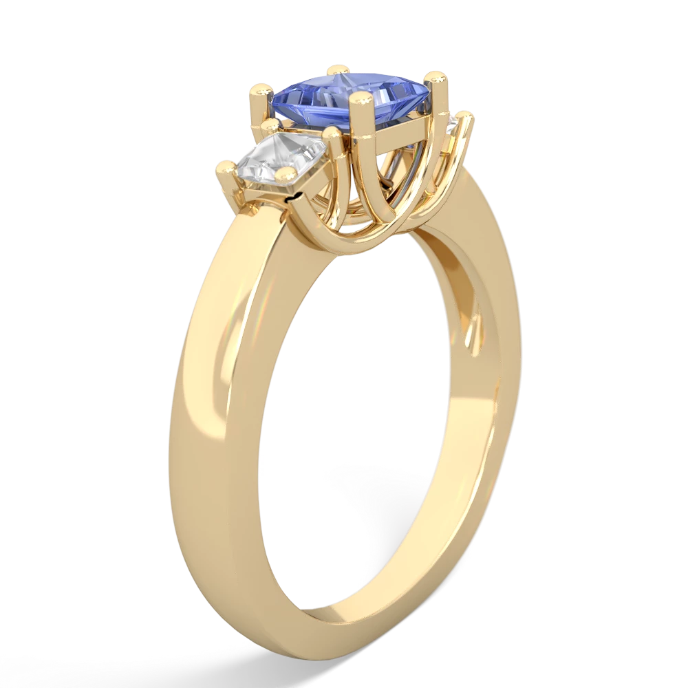 Tanzanite Three Stone Trellis 14K Yellow Gold ring R4015