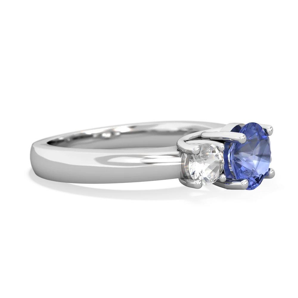 Tanzanite Three Stone Round Trellis 14K White Gold ring R4018