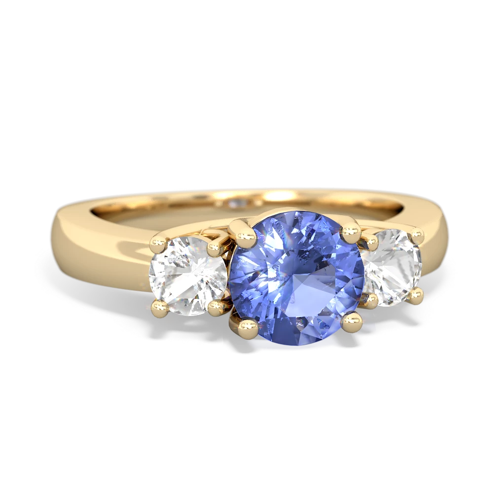 Tanzanite Three Stone Round Trellis 14K Yellow Gold ring R4018