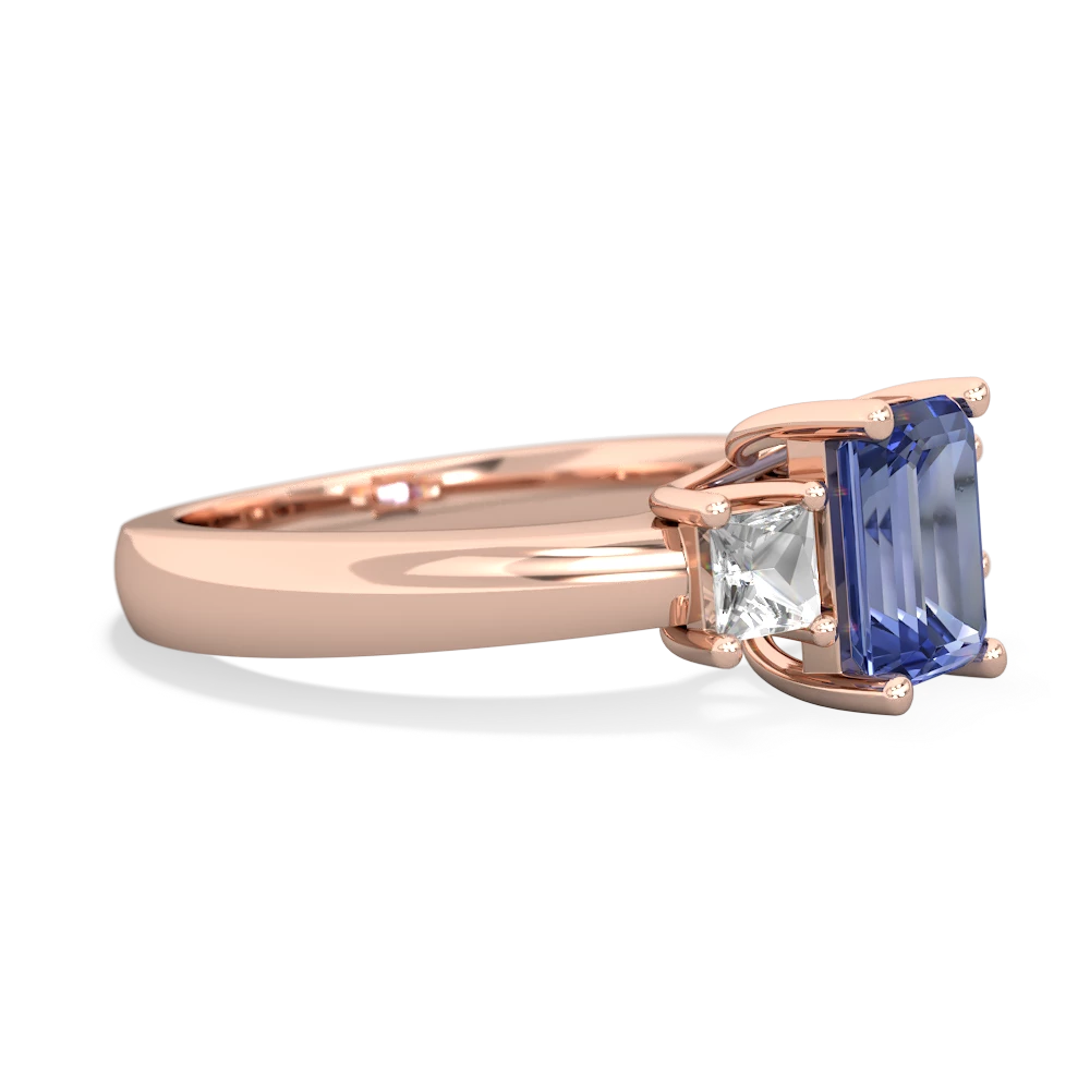 Tanzanite Three Stone Emerald-Cut Trellis 14K Rose Gold ring R4021