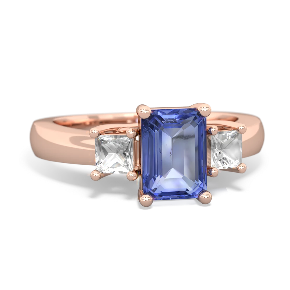 Tanzanite Three Stone Emerald-Cut Trellis 14K Rose Gold ring R4021