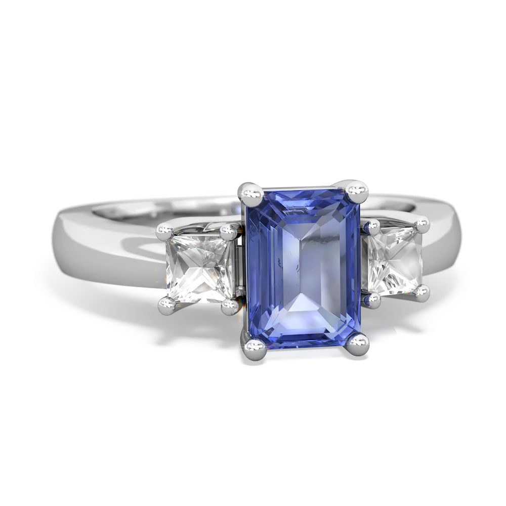 Tanzanite Three Stone Emerald-Cut Trellis 14K White Gold ring R4021