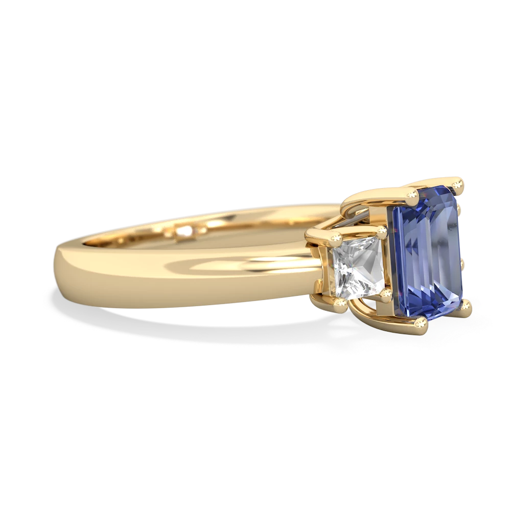 Tanzanite Three Stone Emerald-Cut Trellis 14K Yellow Gold ring R4021