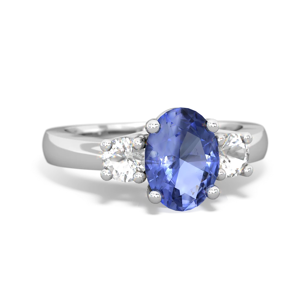 Tanzanite Three Stone Oval Trellis 14K White Gold ring R4024