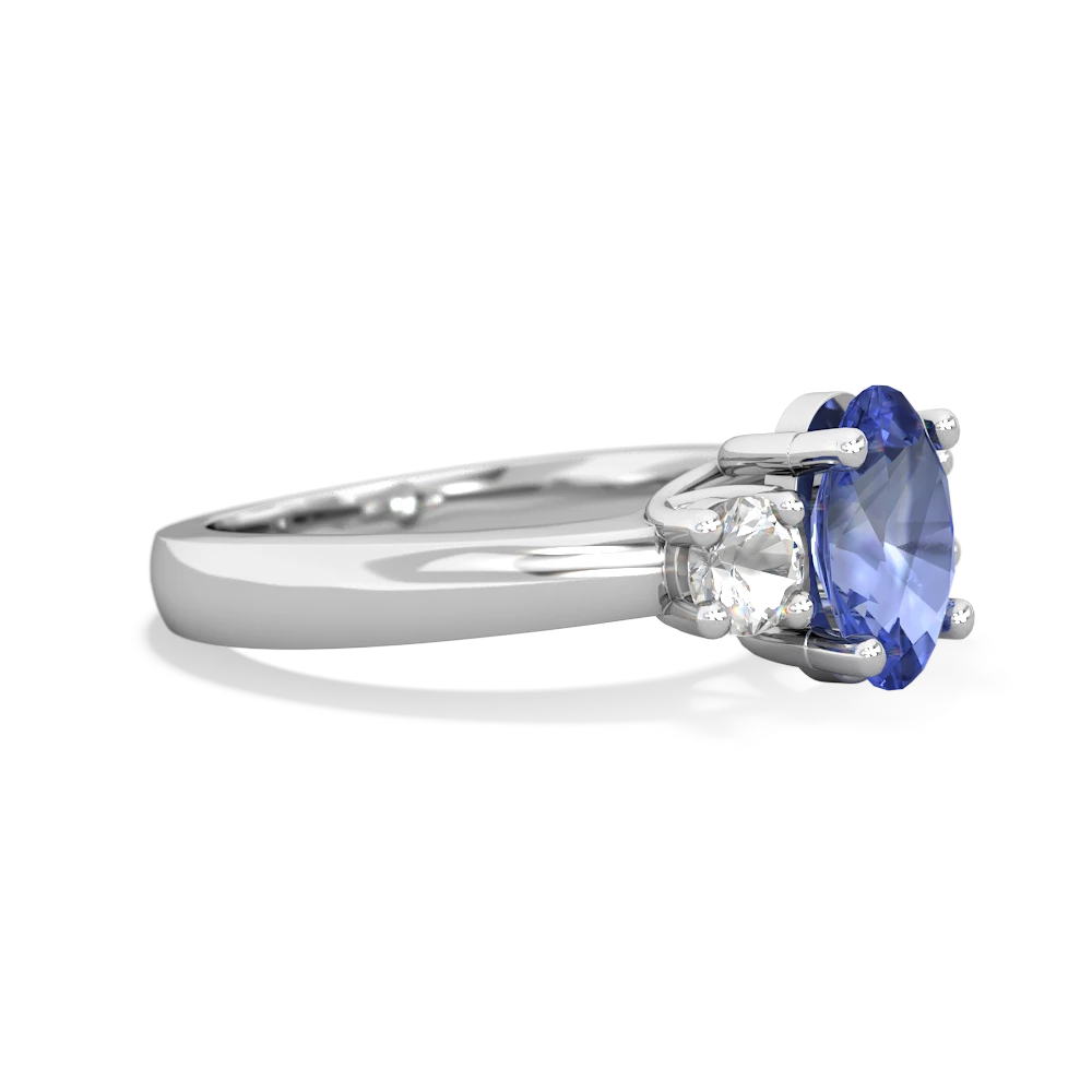 Tanzanite Three Stone Oval Trellis 14K White Gold ring R4024