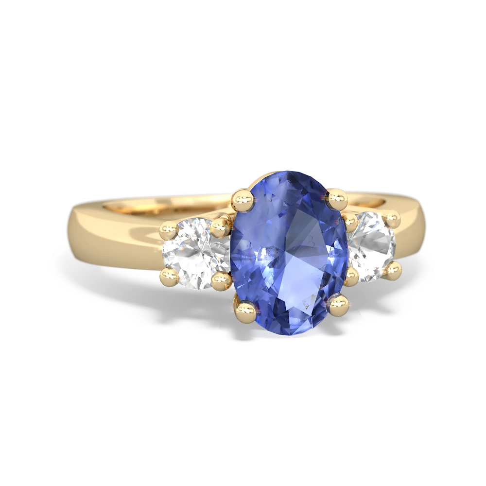 Tanzanite Three Stone Oval Trellis 14K Yellow Gold ring R4024