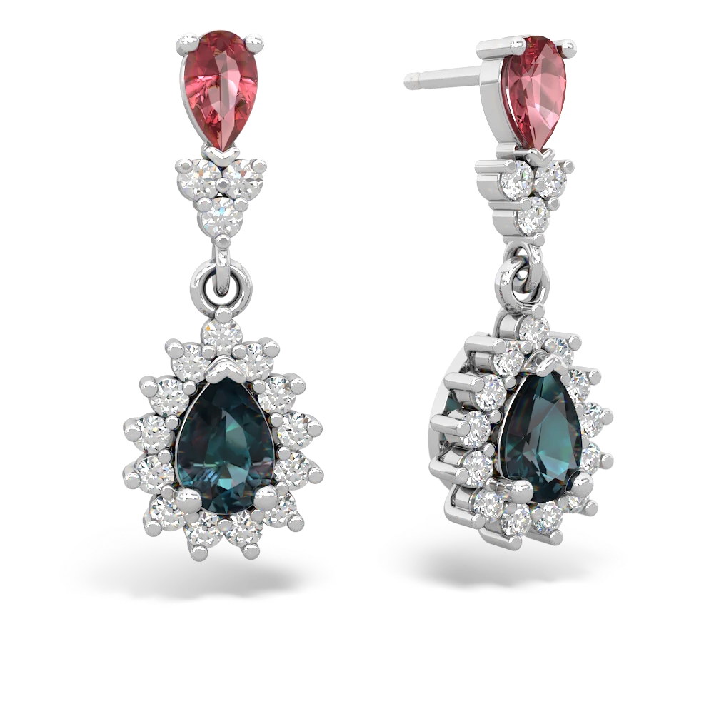 Pink Tourmaline Halo Pear Dangle 14K White Gold earrings E1882