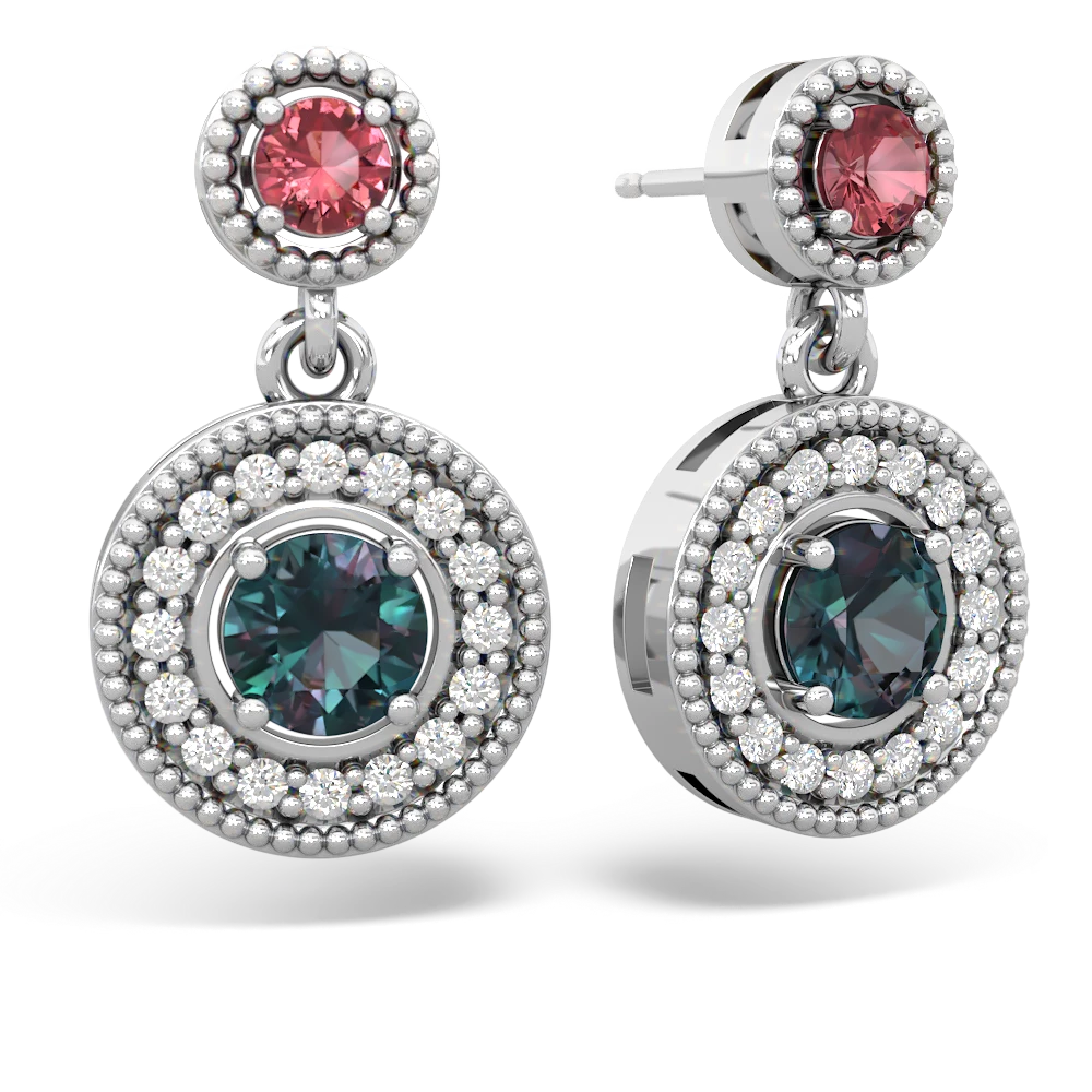 Pink Tourmaline Halo Dangle 14K White Gold earrings E5319