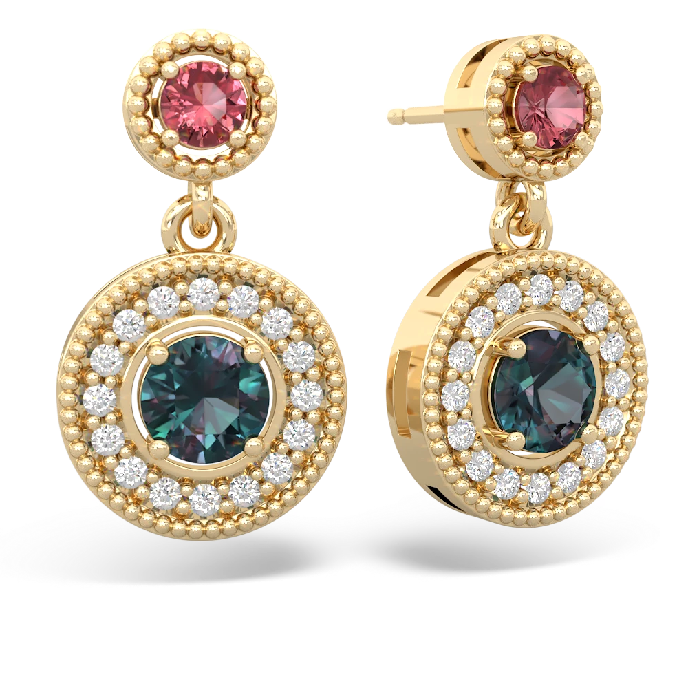 Pink Tourmaline Halo Dangle 14K Yellow Gold earrings E5319