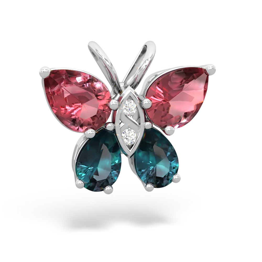 Pink Tourmaline Butterfly 14K White Gold pendant P2215