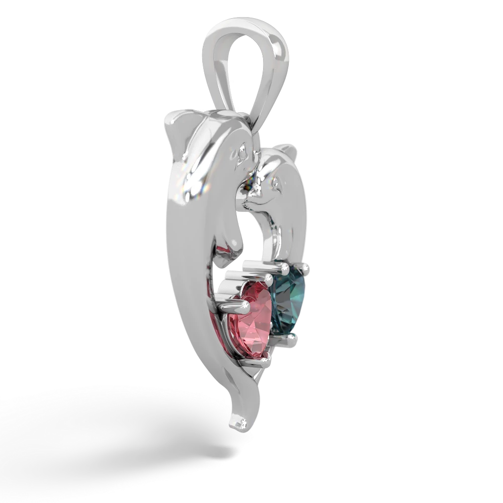 Pink Tourmaline Dolphin Heart 14K White Gold pendant P5820