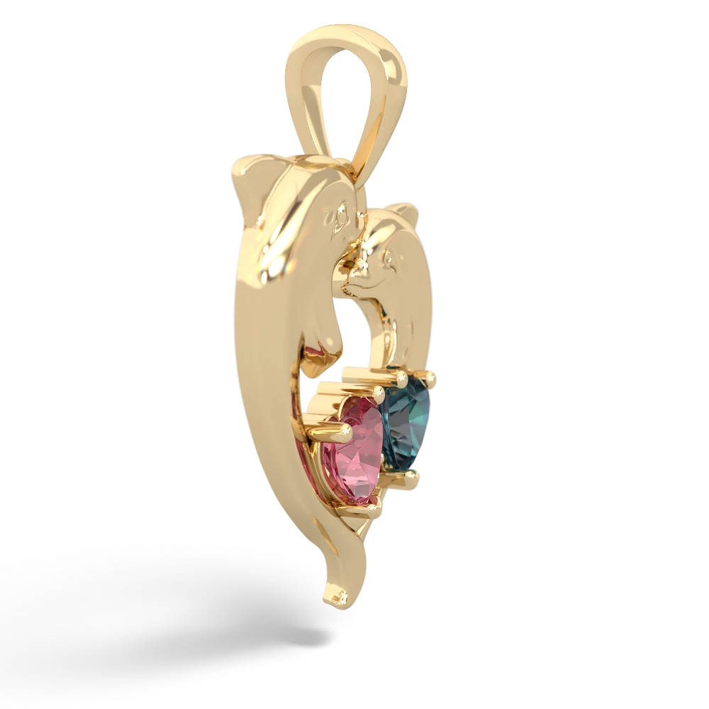 Pink Tourmaline Dolphin Heart 14K Yellow Gold pendant P5820