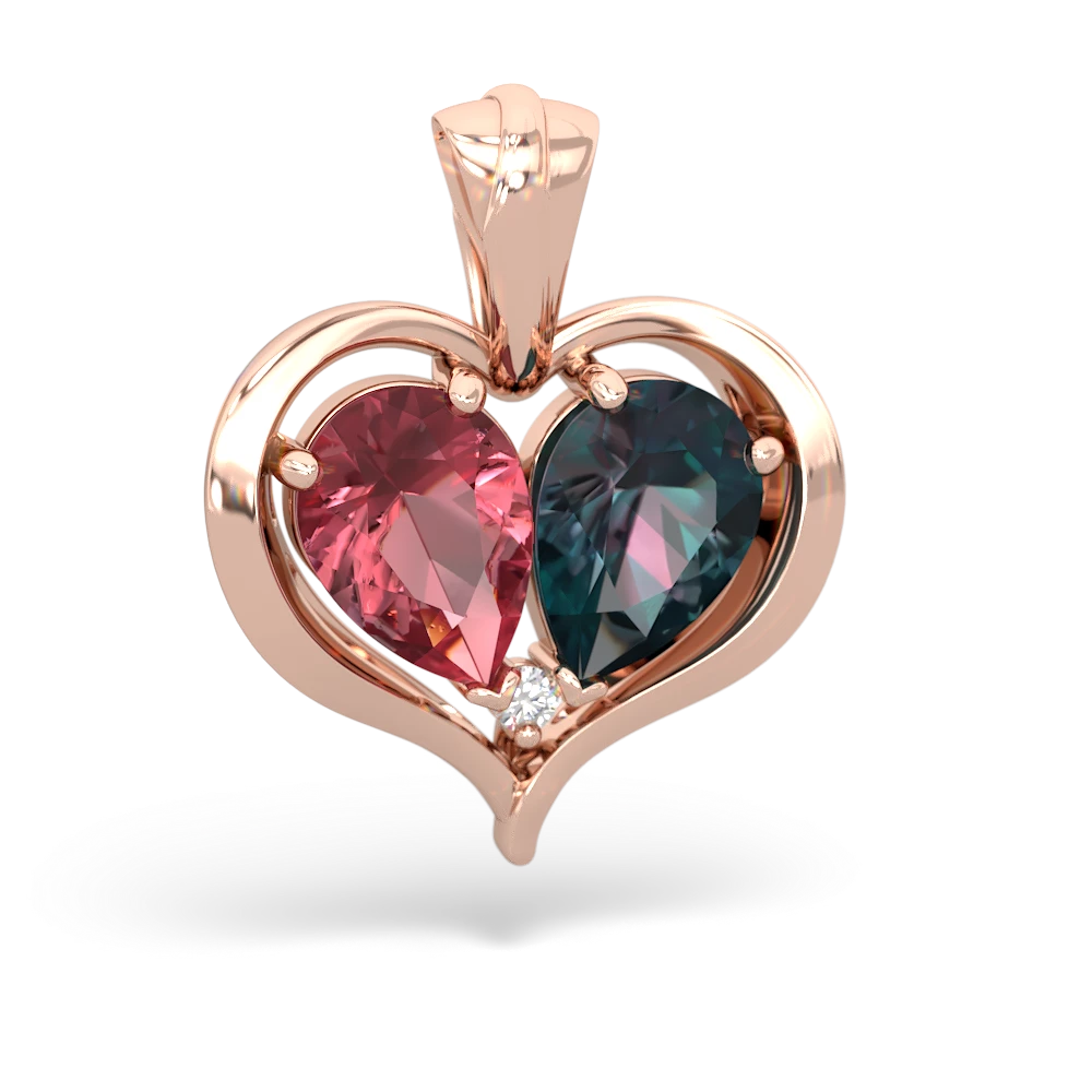 Pink Tourmaline Two Become One 14K Rose Gold pendant P5330