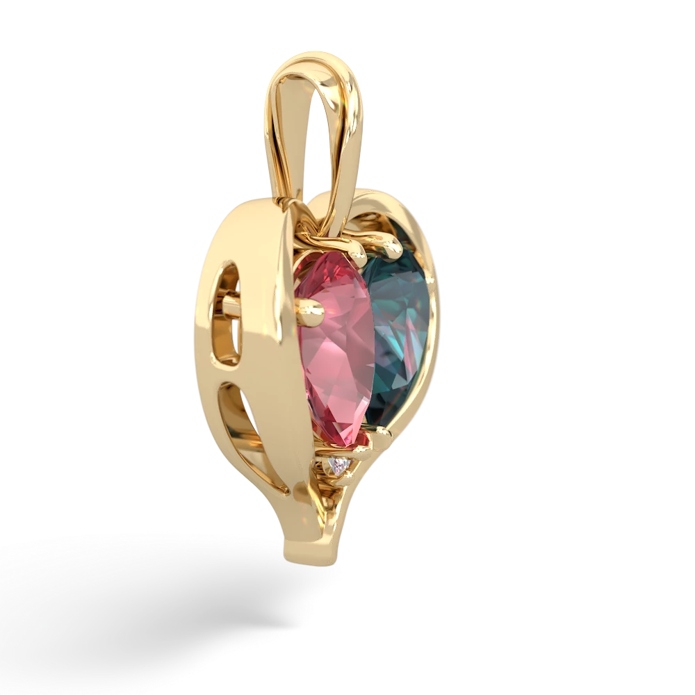 Pink Tourmaline Two Become One 14K Yellow Gold pendant P5330