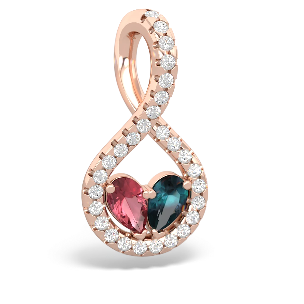 Pink Tourmaline Pave Twist 'One Heart' 14K Rose Gold pendant P5360