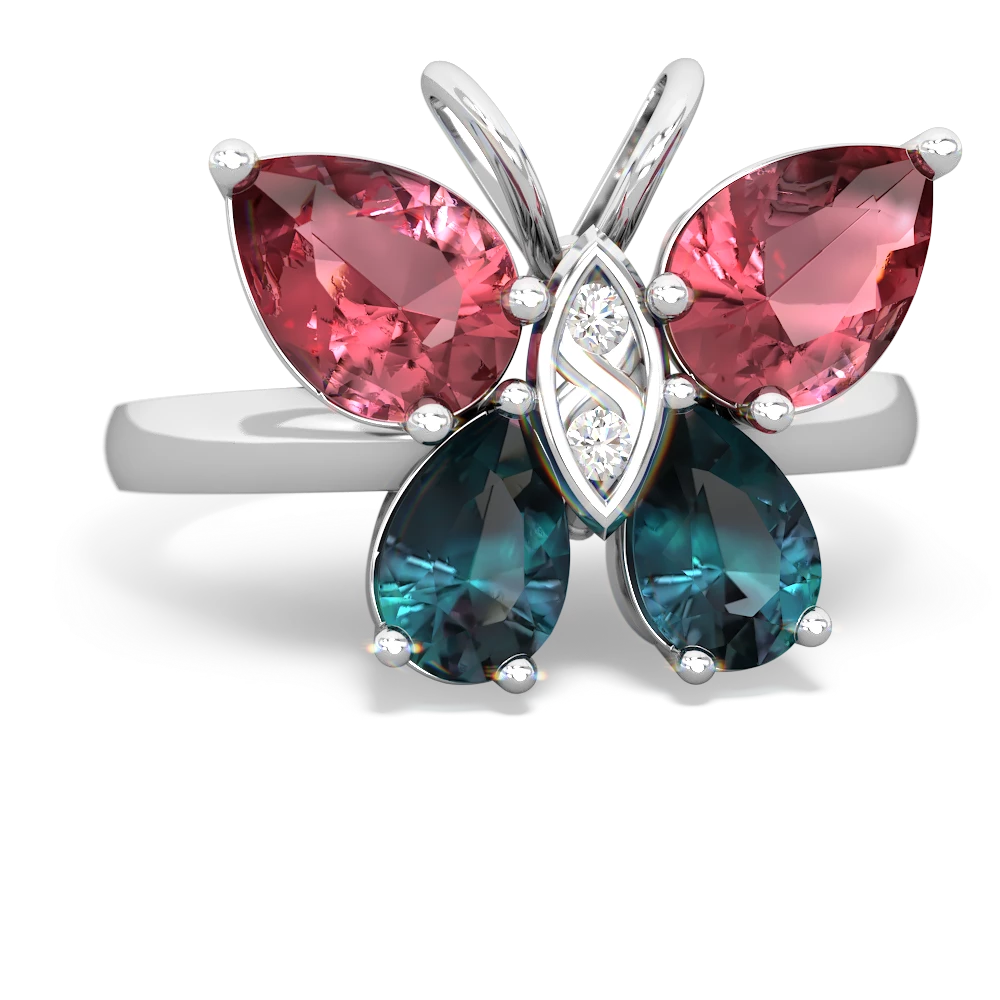 Pink Tourmaline Butterfly 14K White Gold ring R2215