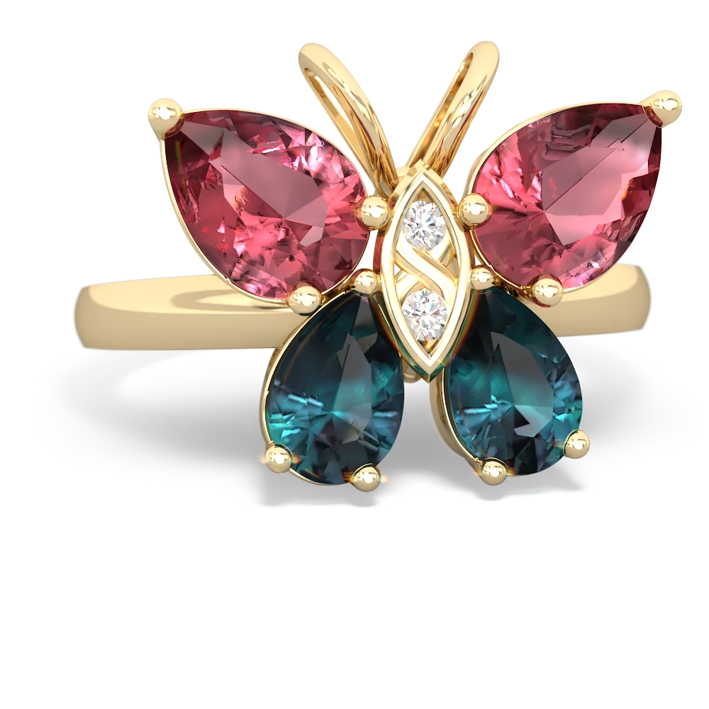 Pink Tourmaline Butterfly 14K Yellow Gold ring R2215