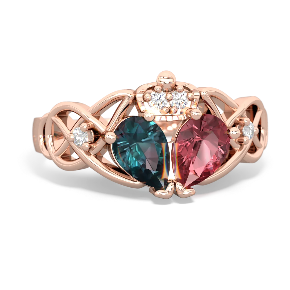 Pink Tourmaline 'One Heart' Celtic Knot Claddagh 14K Rose Gold ring R5322