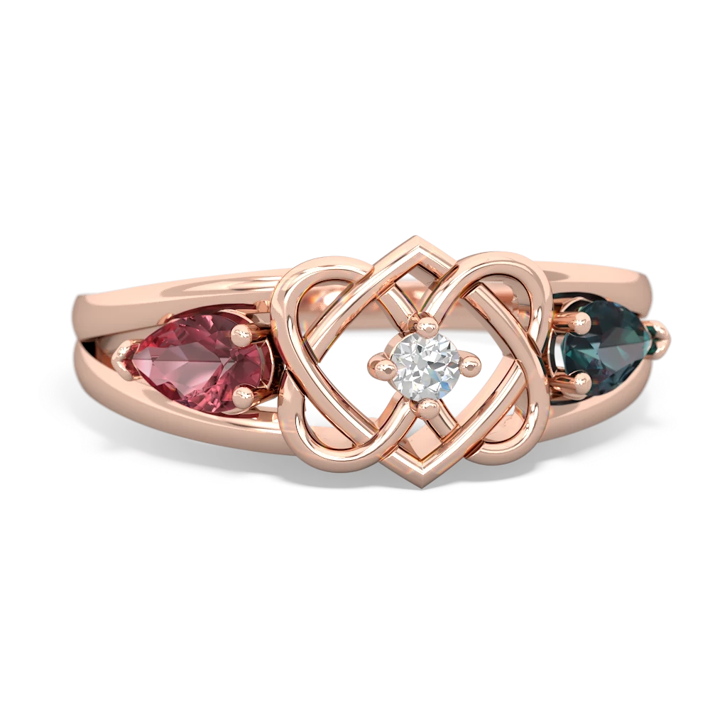 Pink Tourmaline Hearts Intertwined 14K Rose Gold ring R5880