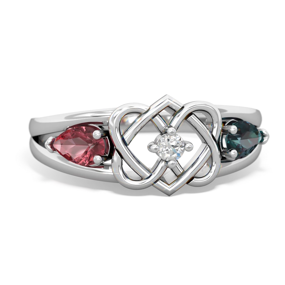 Pink Tourmaline Hearts Intertwined 14K White Gold ring R5880