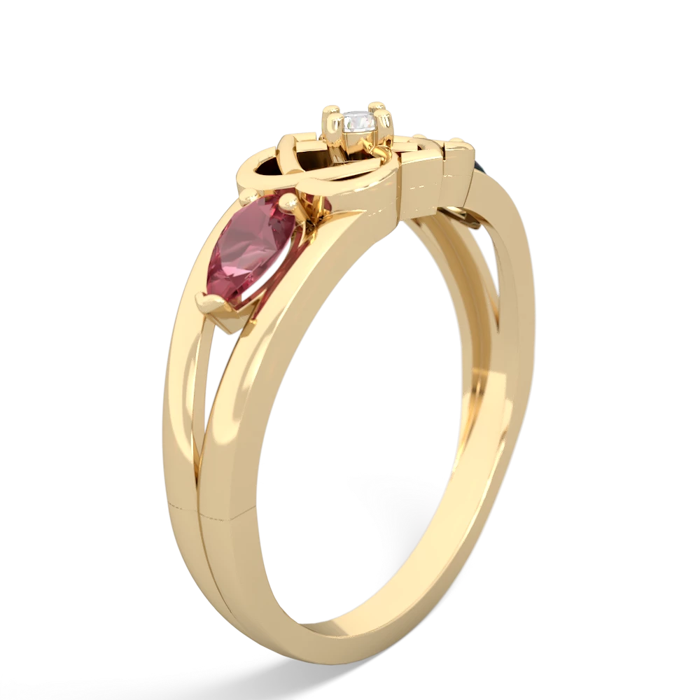 Pink Tourmaline Hearts Intertwined 14K Yellow Gold ring R5880