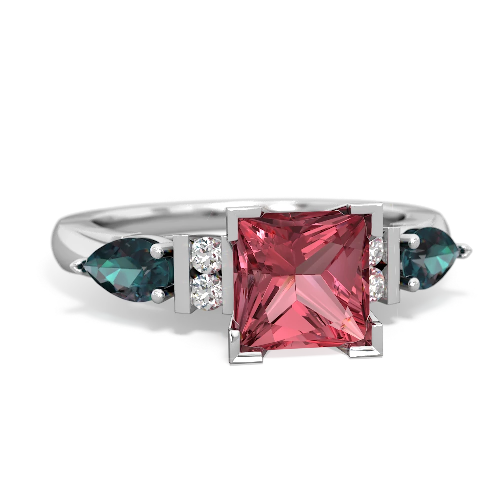 Pink Tourmaline 6Mm Princess Eternal Embrace Engagement 14K White Gold ring C2002