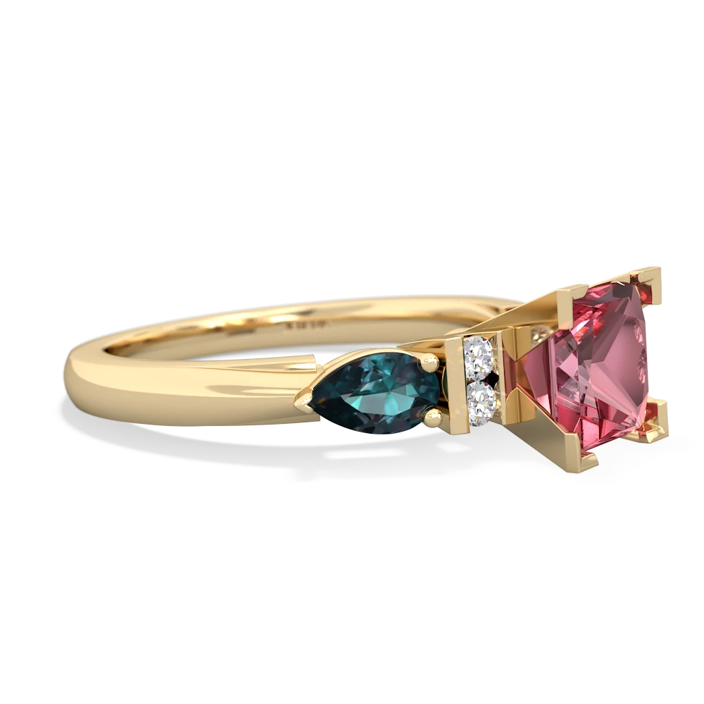 Pink Tourmaline 6Mm Princess Eternal Embrace Engagement 14K Yellow Gold ring C2002