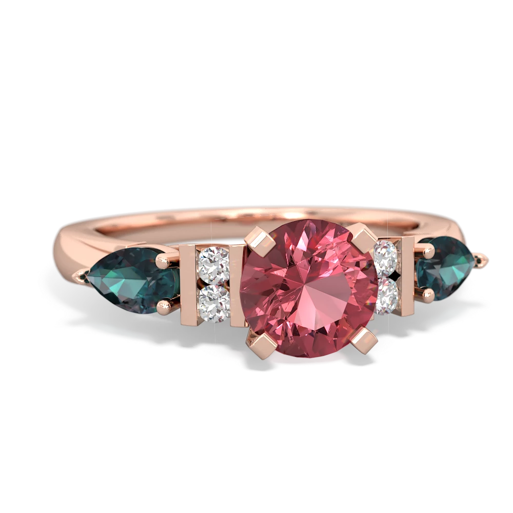 Pink Tourmaline 6Mm Round Eternal Embrace Engagement 14K Rose Gold ring R2005