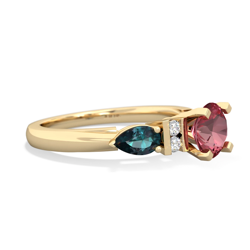 Pink Tourmaline 6Mm Round Eternal Embrace Engagement 14K Yellow Gold ring R2005