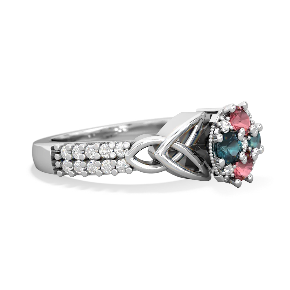 Pink Tourmaline Celtic Knot Cluster Engagement 14K White Gold ring R26443RD