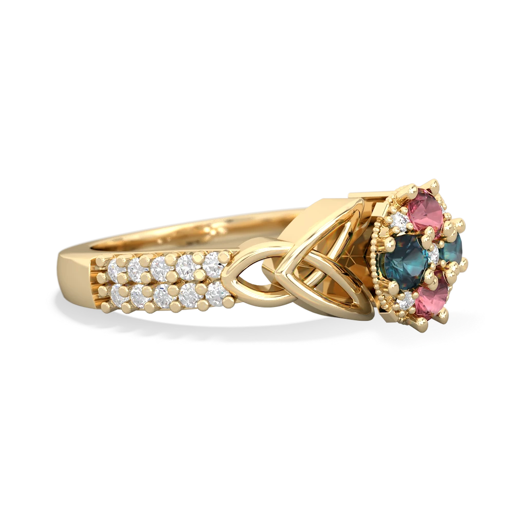 Pink Tourmaline Celtic Knot Cluster Engagement 14K Yellow Gold ring R26443RD