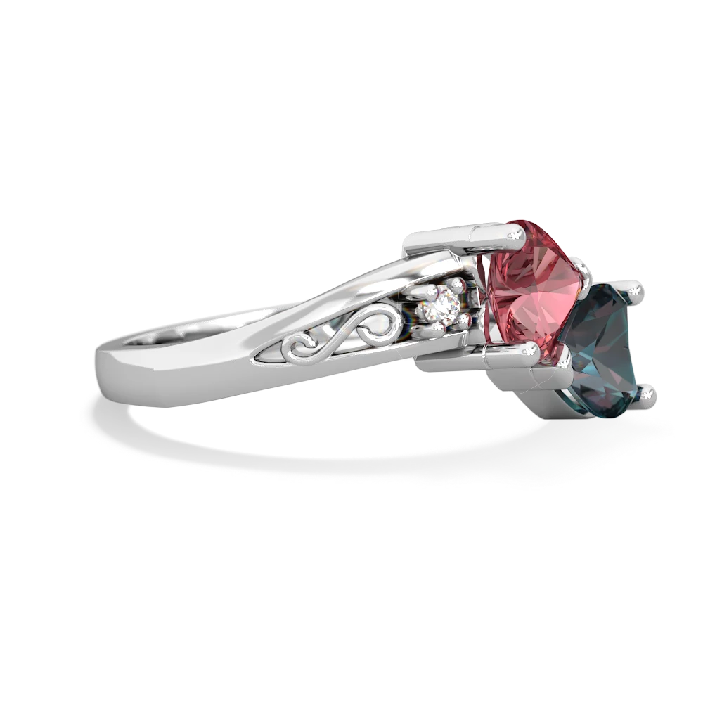 Pink Tourmaline Snuggling Hearts 14K White Gold ring R2178