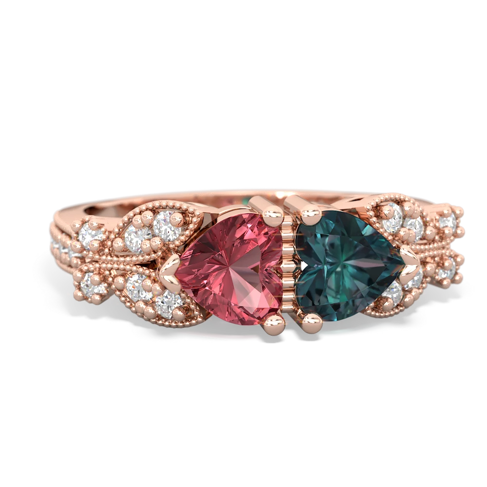 Pink Tourmaline Diamond Butterflies 14K Rose Gold ring R5601