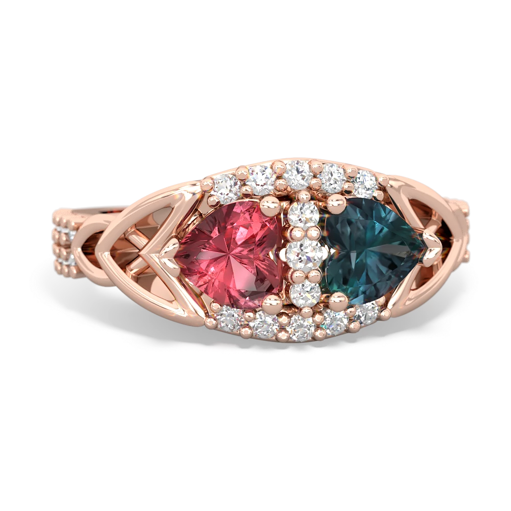 Pink Tourmaline Sparkling Celtic Knot 14K Rose Gold ring R2645