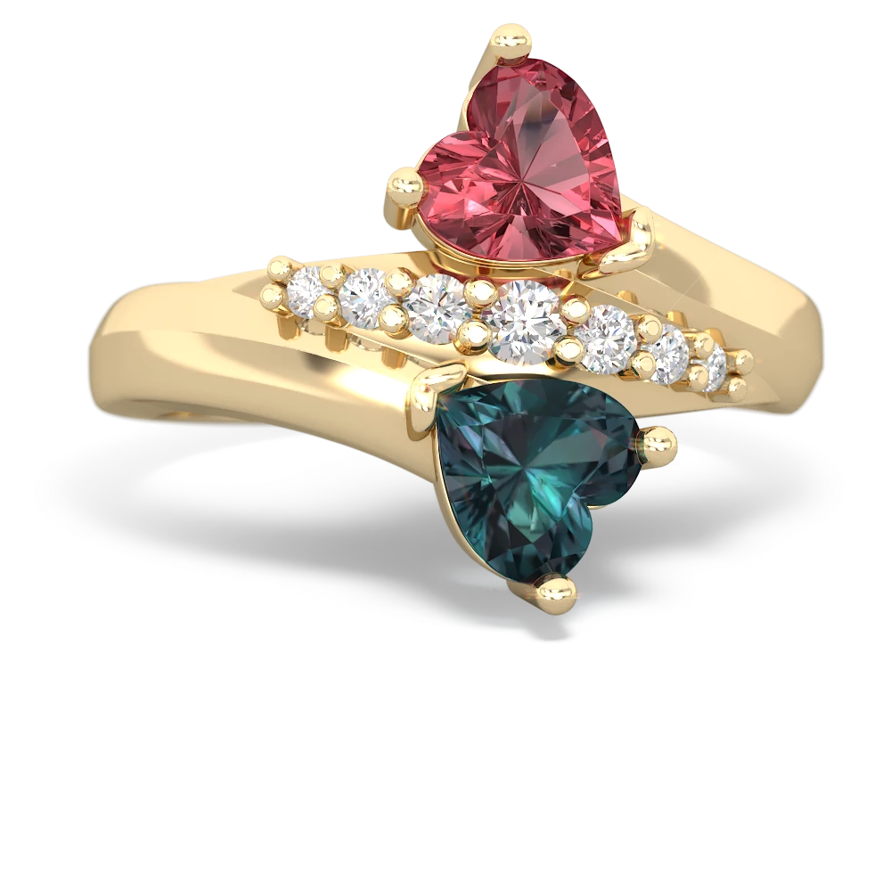 Pink Tourmaline Heart To Heart 14K Yellow Gold ring R2064