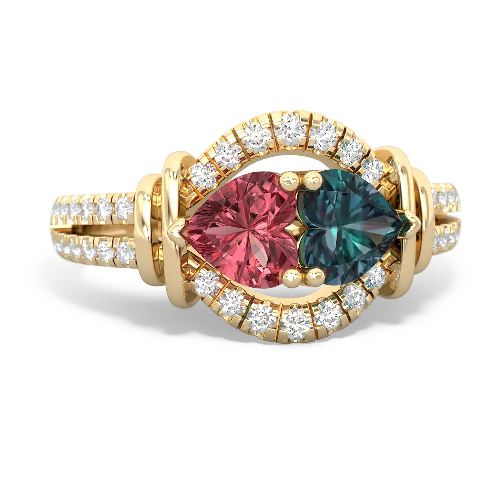 Pink Tourmaline Art-Deco Keepsake 14K Yellow Gold ring R5630