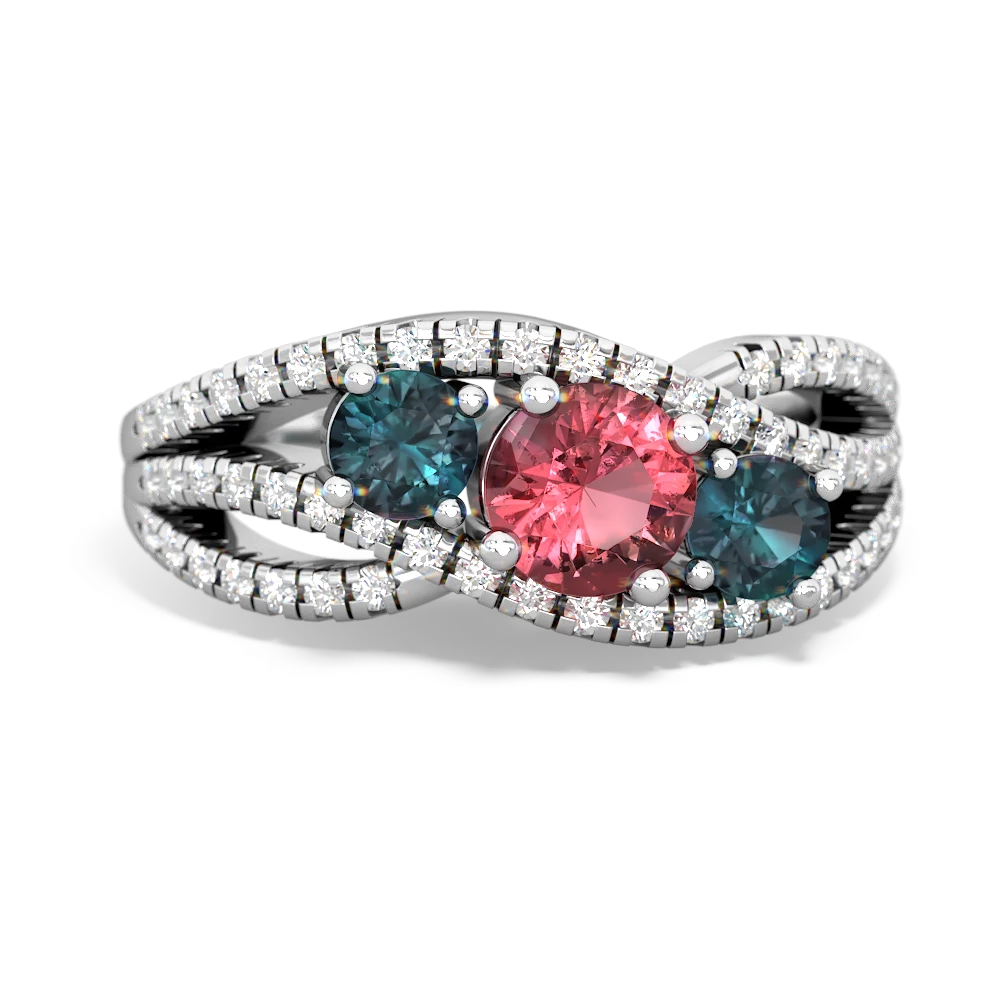 Pink Tourmaline Three Stone Aurora 14K White Gold ring R3080