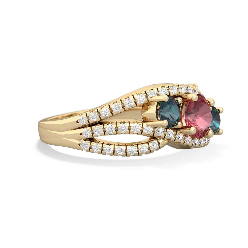 Pink Tourmaline Three Stone Aurora 14K Yellow Gold ring R3080