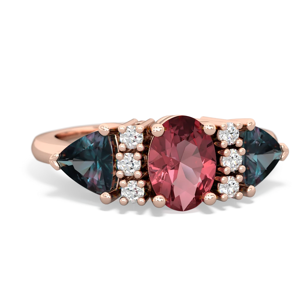 Pink Tourmaline Antique Style Three Stone 14K Rose Gold ring R2186